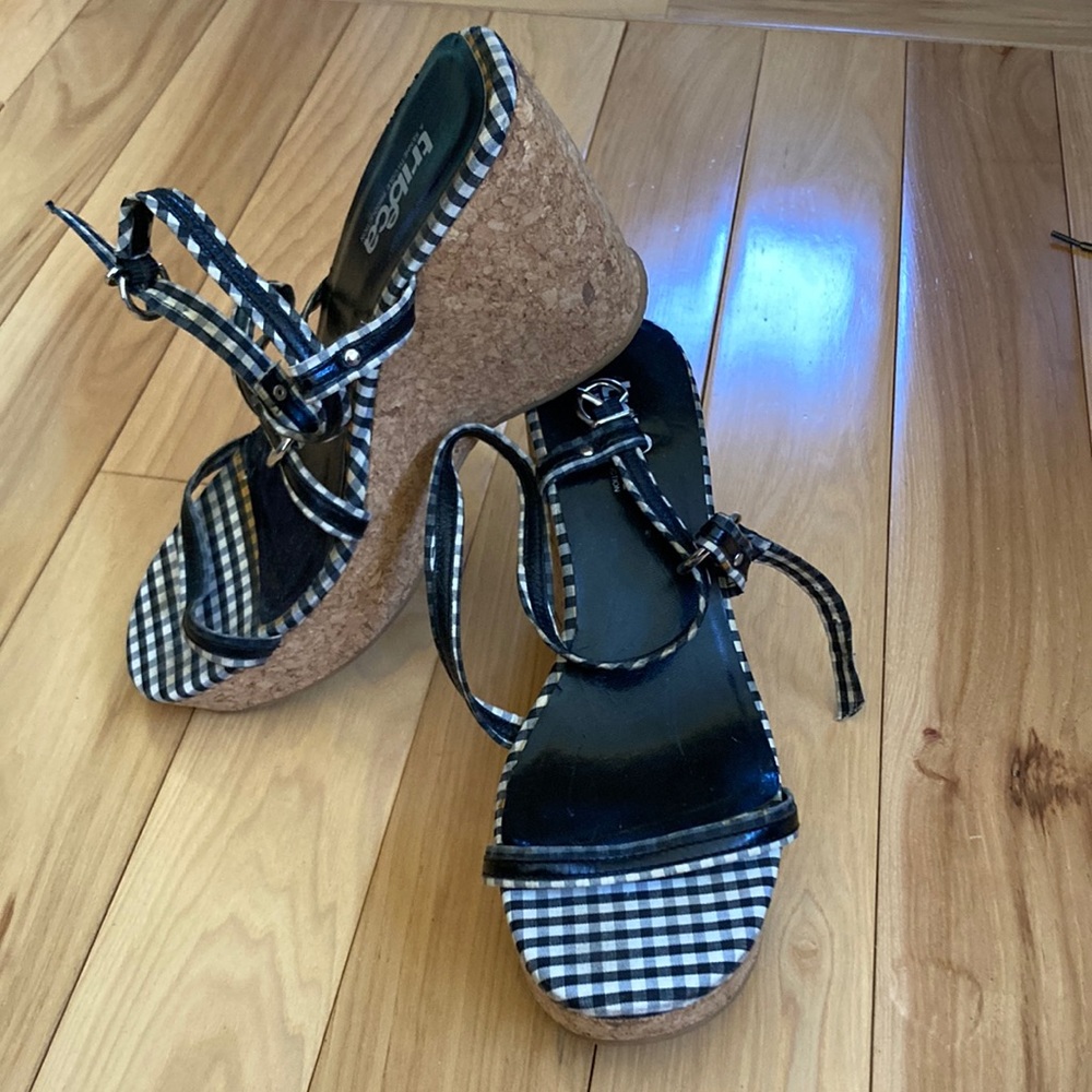 Tribeca Kenneth Cole Cork Checkered Wrap around Ankle Straps/Buckle Sandals 9M